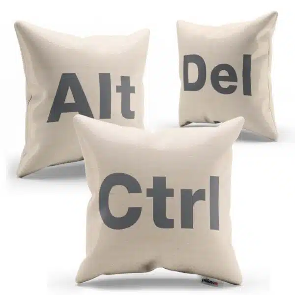 Súprava vankúšikov CTRL ALT DEL s šedým nápisom ušitá z kvalitnej bavlny