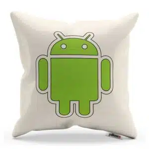 Logo na dekoratívnom bielom vankúši so zeleným Androidom poteší fanúšikov značky