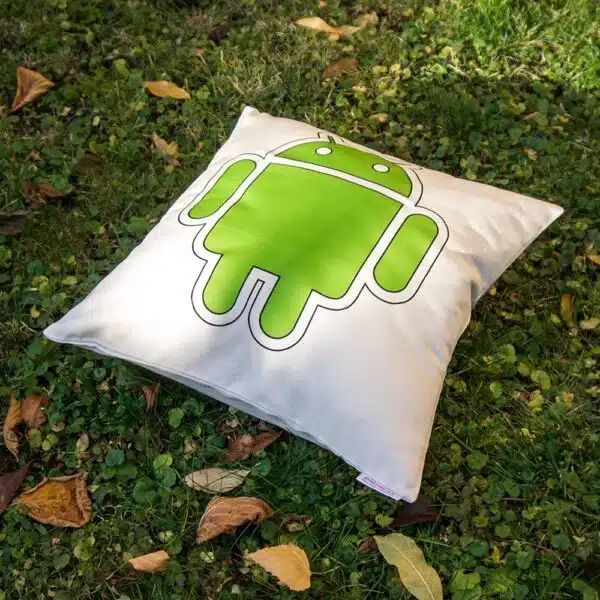 Logo na bavlnenom vankúši so zeleným Androidom - darček čo poteší