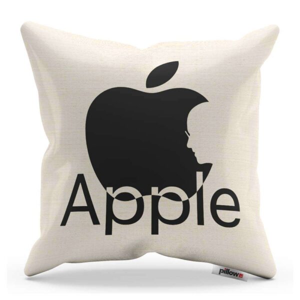 Biely vankúšik Apple s čiernym nápisom pre fanúšikov skvelej značky