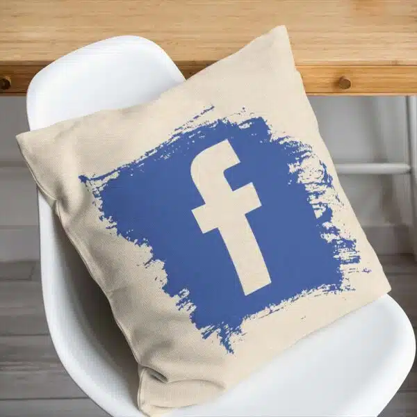 Bavlnený vankúšik Facebook z kvalitného plátna s modrým logom