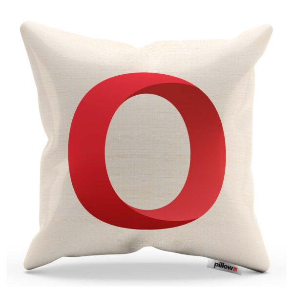 Bielo červený dekoračný vankúš s logom mobilného internetového prehliadača Opera Mini