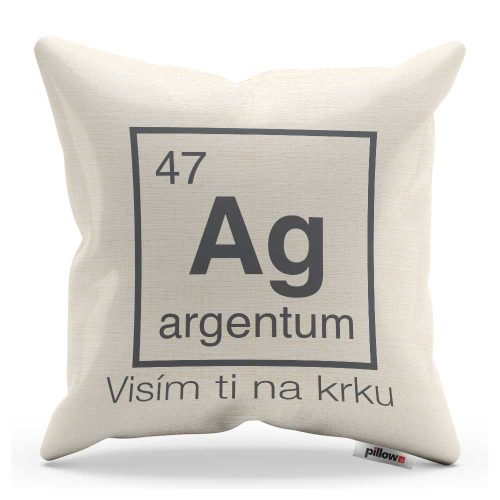 Vankúš s chemickým prvkom Striebro a vtipným nápisom