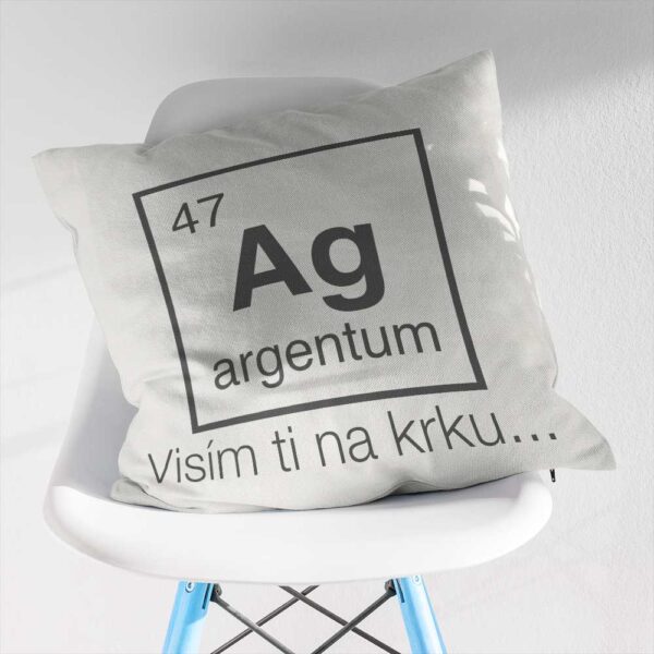 Vankúš s chemickým prvkom Argentum a vtipným nápisom