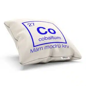 Vankúšik s chemickým prvkom cobaltum a vtipný nápis