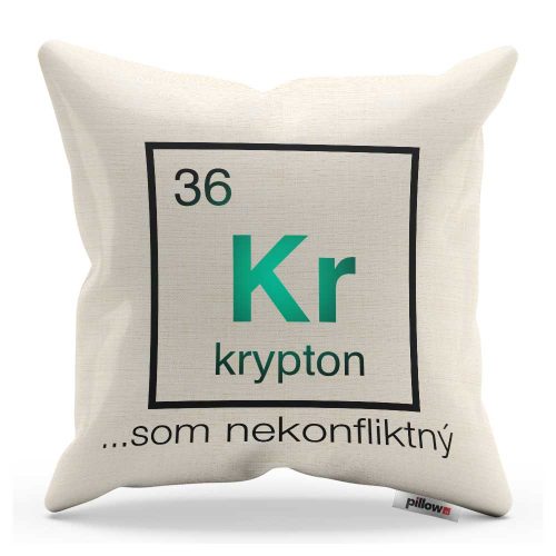 Vankúšik s chemického prvku Kryptón s veľavravným nápisom