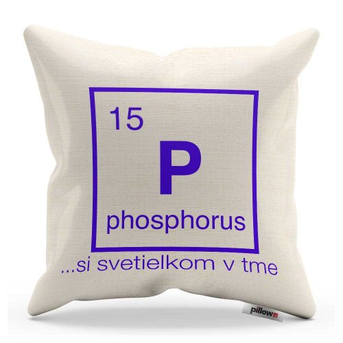 Vankúš s chemickým prvkom Fosfor a vtipným nápisom
