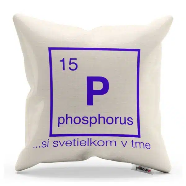 Vankúš s chemickým prvkom Fosfor a vtipným nápisom