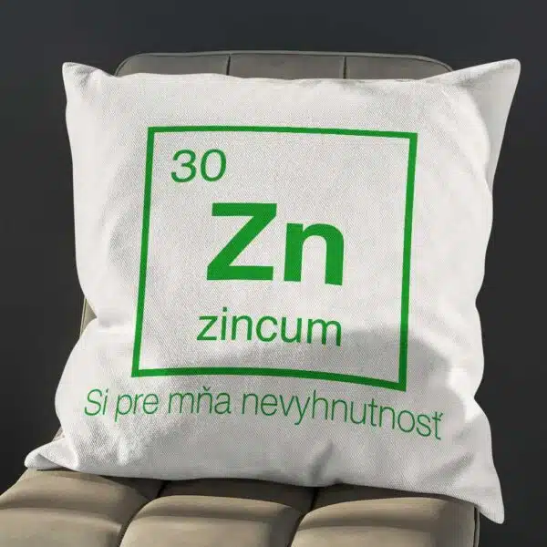 Vankúšik s chemickým prvkom Zinku a veľavravným odkazom