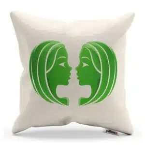Vankúš blíženci v bielej farbe so zeleným symbolom z bavlny