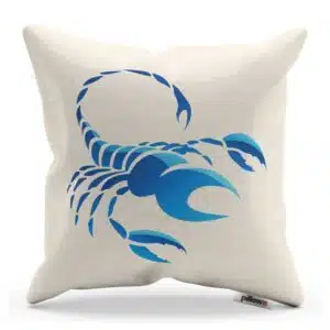 Vankúš bielej farby so znamením škorpión v modrom prevedení