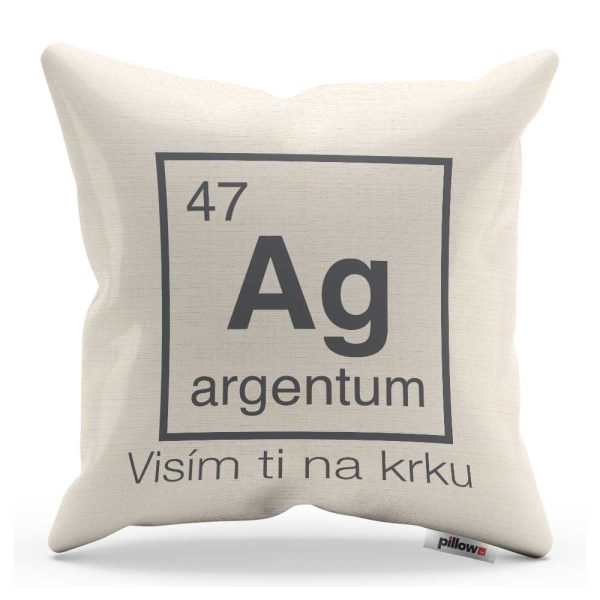Vankúš s chemickým prvkom Striebro a vtipným nápisom