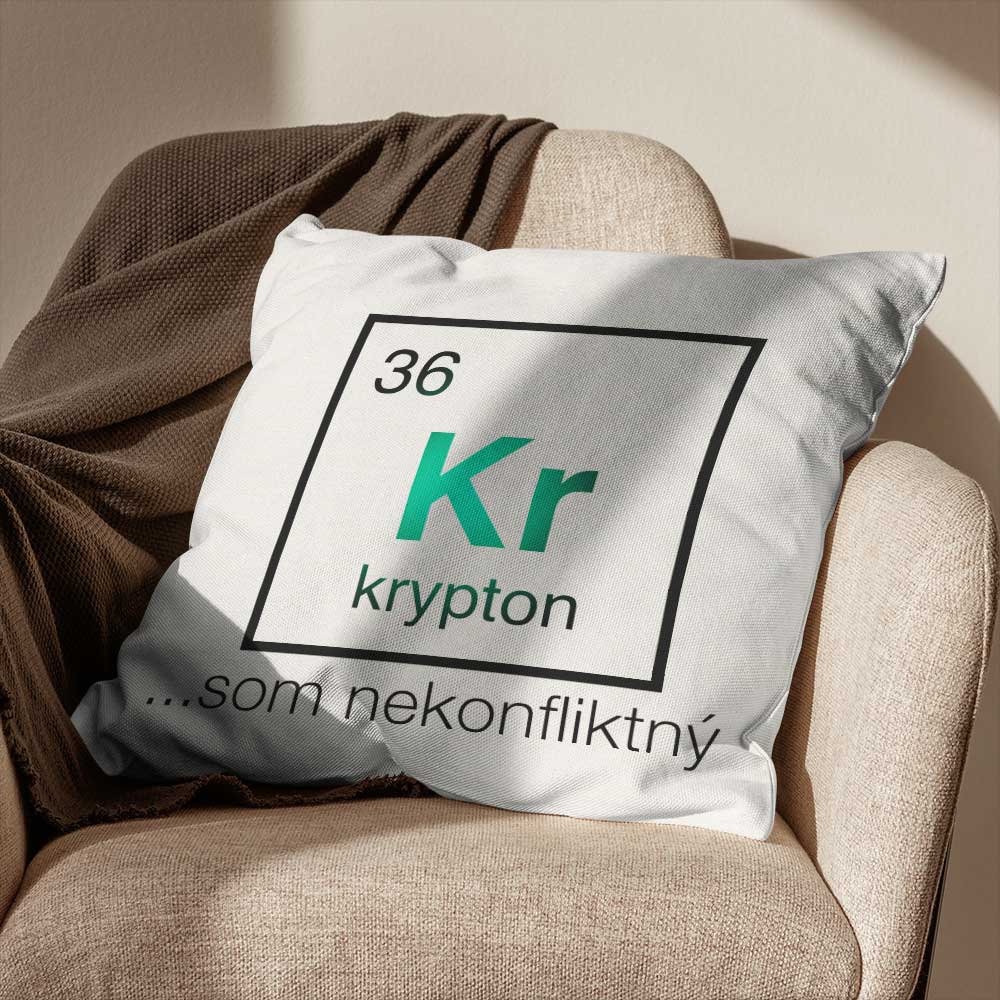 Vankúš s chemickým prvkom Kryptón a vtipné posolstvo