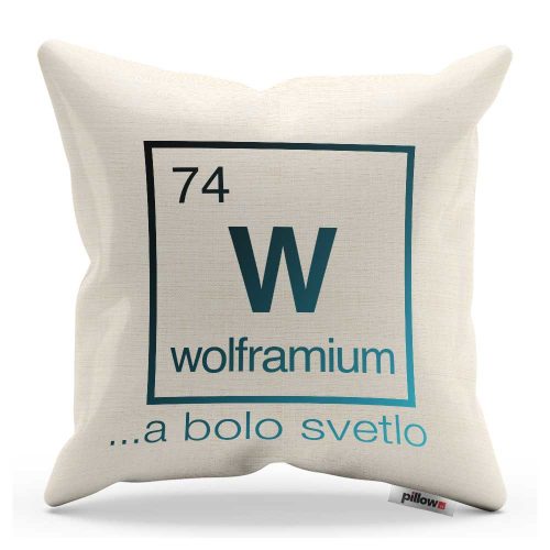 Žiarivý vankúš s chemickým prvkom Volfrám a pekným nápisom